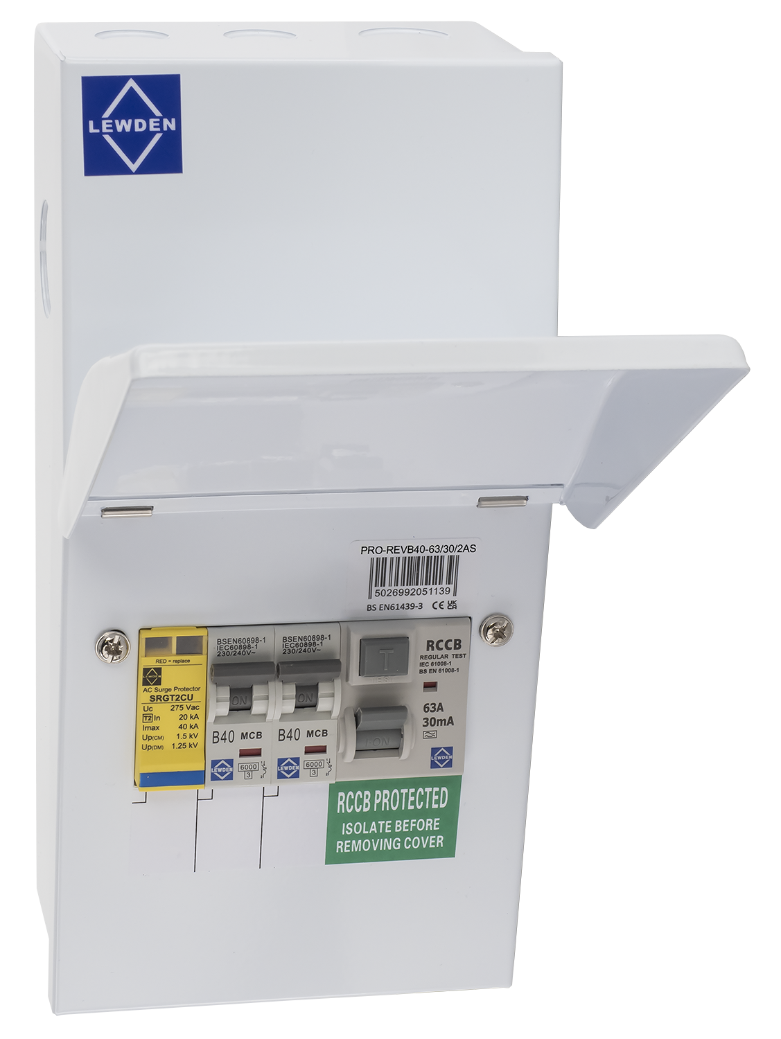40A with Type A RCCB & Surge Protection Lewden