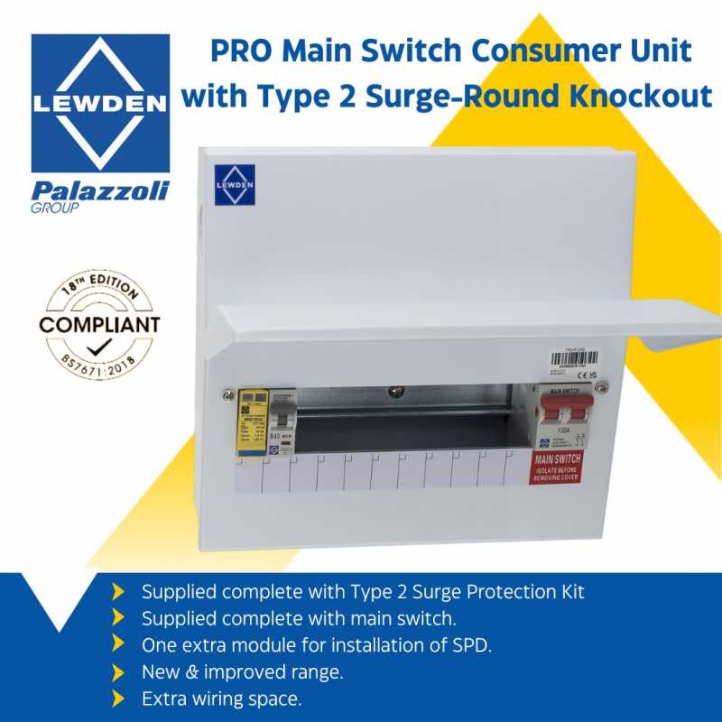 PRO Main Switch Consumer Units with Type 2 Surge Protection Round Knockouts